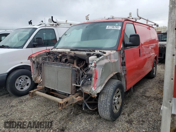 2013 Chevrolet Express Cargo Van with VIN 1GCSGAFX1D1124437, listed as a Copart auction lot 47736765 with 166,681 mi miles and Salvage Title. Bid and sale history available at carsss.com. Image 1.