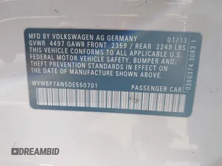 2013 Volkswagen CC Sport Plus с VIN WVWBP7AN5DE550701, выставлен на аукционе IAAI как лот 41791421 с пробегом 124 503 миль миль и . История ставок и продаж доступна на DreamBid. Изображение 9.
