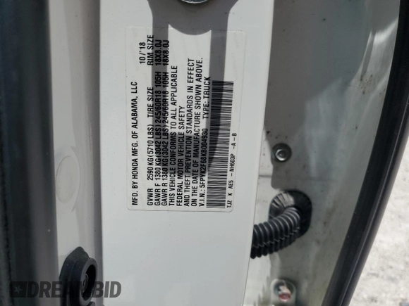 2019 Honda Ridgeline RTL-T z VIN 5FPYK2F68KB004930, wystawiony jako Copart lot #61200995 z przebiegiem 58 822 mil mil oraz Szkoda całkowita • Salvage title. Historia ofert i sprzedaży dostępna na DreamBid. Obrazek 12.