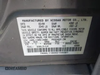 2005 Nissan Altima 2.5 S with VIN 1N4AL11D05C144081, listed as a IAAI auction lot 42035985 with 190,917 mi miles. Bid and sale history available at carsss.com. Image 9.