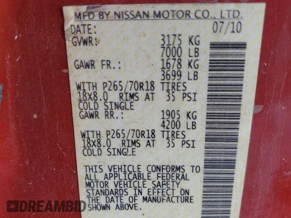 2010 Nissan Titan SE with VIN 1N6BA0CH0AN325143, listed as a Copart auction lot 66860214 with 77,033 mi miles and Salvage Title. Bid and sale history available at carsss.com. Image 12.