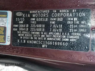 2016 Kia Sedona SX with VIN KNDMC5C15G6169660, listed as a Copart auction lot 85941454 with 0 mi miles and Clean Title. Bid and sale history available at carsss.com. Image 13.