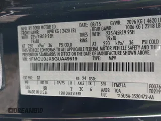 2016 Ford Escape Titanium with VIN 1FMCU0JX8GUA49619, listed as a IAAI auction lot 41743116 with 53,456 mi miles. Bid and sale history available at carsss.com. Image 9.