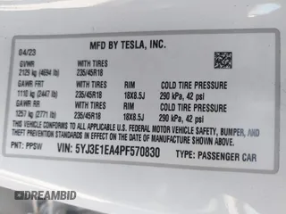 2023 Tesla Model 3 с VIN 5YJ3E1EA4PF570830, выставлен на аукционе IAAI как лот 41947821 с пробегом 52 550 миль миль и . История ставок и продаж доступна на DreamBid. Изображение 9.