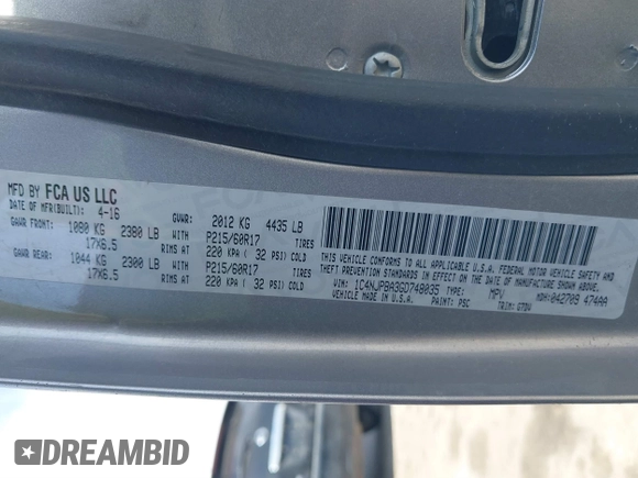 2016 Jeep Patriot Sport with VIN 1C4NJPBA3GD748035, listed as a IAAI auction lot 41894795 with 191,353 mi miles and . Bid and sale history available at DreamBid. Image 9.