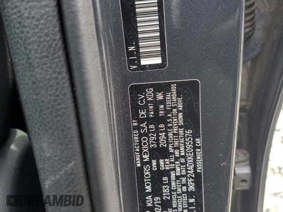 2019 Kia Forte LXS with VIN 3KPF24ADXKE095576, listed as a Copart auction lot 63145525 with 38,164 mi miles and Salvage title. Bid and sale history available at DreamBid. Image 12.