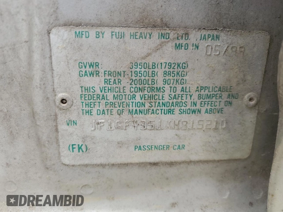 1999 Subaru Impreza L с VIN JF1GF4351XH815210, выставлен на аукционе Copart как лот 71250504 с пробегом 141 806 миль миль и Списание • Salvage title. История ставок и продаж доступна на DreamBid. Изображение 13.