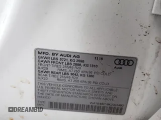 2019 Audi SQ5 Premium Plus with VIN WA1B4AFY8K2023480, listed as a Copart auction lot 52911634 with 73,433 mi miles and Salvage Title. Bid and sale history available at DreamBid. Image 12.