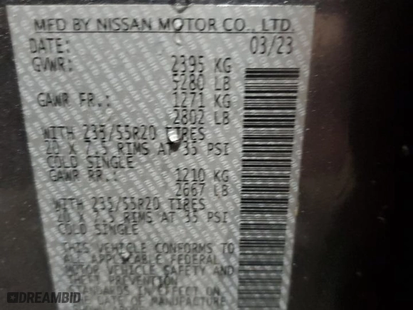 2023 Nissan Murano SL with VIN 5N1AZ2CS7PC129456, listed as a Copart auction lot 45384865 with 0 mi miles and Salvage Title. Bid and sale history available at carsss.com. Image 14.
