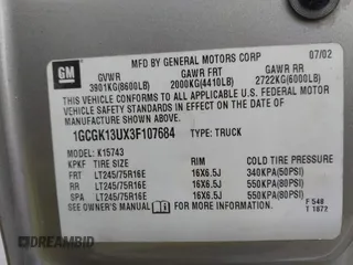 2003 Chevrolet Silverado 1500HD LS with VIN 1GCGK13UX3F107684, listed as a IAAI auction lot 42202674 with Not Provided miles and . Bid and sale history available at DreamBid. Image 9.