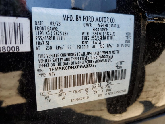 2023 Ford Explorer XLT with VIN 1FMSK8DHXPGA83337, listed as a Copart auction lot 45030485 with 11,833 mi miles and Salvage Title. Bid and sale history available at DreamBid. Image 16.