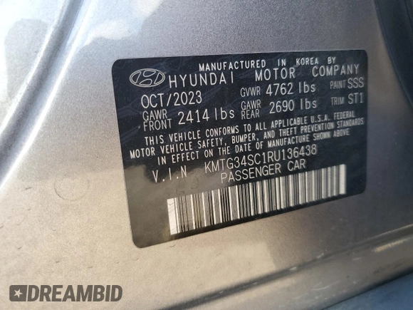 2024 Genesis G70 2.5T with VIN KMTG34SC1RU136438, listed as a Copart auction lot 44354645 with 11,831 mi miles and Salvage Title. Bid and sale history available at carsss.com. Image 12.