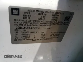 2013 Chevrolet Equinox LT with VIN 2GNALPEK9D6150515, listed as a Copart auction lot 55895255 with Not Provided miles and Clean Title. Bid and sale history available at DreamBid. Image 13.