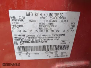 2008 Ford Edge Limited with VIN 2FMDK49C68BA92818, listed as a IAAI auction lot 41893739 with 184,458 mi miles. Bid and sale history available at carsss.com. Image 9.