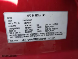 2023 Tesla Model Y Long Range with VIN 7SAYGDEE6PA040783, listed as a IAAI auction lot 41878236 with 32,436 mi miles. Bid and sale history available at carsss.com. Image 9.
