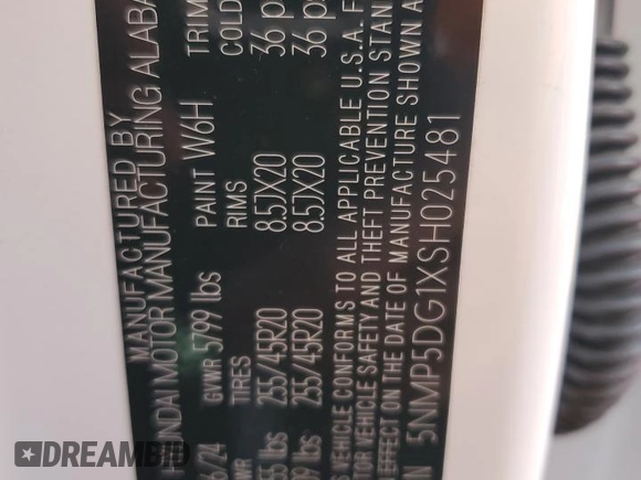 2025 Hyundai Santa Fe Calligraphy with VIN 5NMP5DG1XSH025481, listed as a Copart auction lot 46890225 with 2,152 mi miles and Salvage title. Bid and sale history available at DreamBid. Image 13.