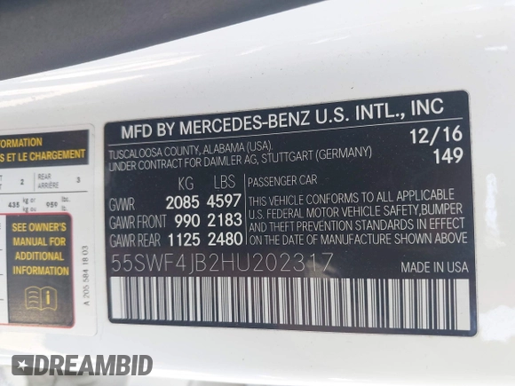 2017 Mercedes-Benz C 300 с VIN 55SWF4JB2HU202317, выставлен на аукционе IAAI как лот 42025218 с пробегом 72 923 миль миль и . История ставок и продаж доступна на DreamBid. Изображение 9.