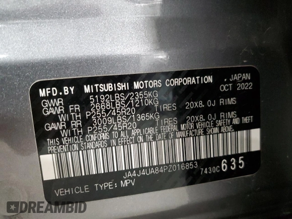 2023 Mitsubishi Outlander SE z VIN JA4J4UA84PZ016853, wystawiony jako Copart lot #59950495 z przebiegiem 54 992 mil mil oraz Czysty tytuł • Clean title. Historia ofert i sprzedaży dostępna na DreamBid. Obrazek 12.