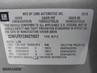 2010 Chevrolet Equinox LTZ with VIN 2CNFLFEY2A6279037, listed as a IAAI auction lot 40249420 with 155,354 mi miles. Bid and sale history available at carsss.com. Image 9.