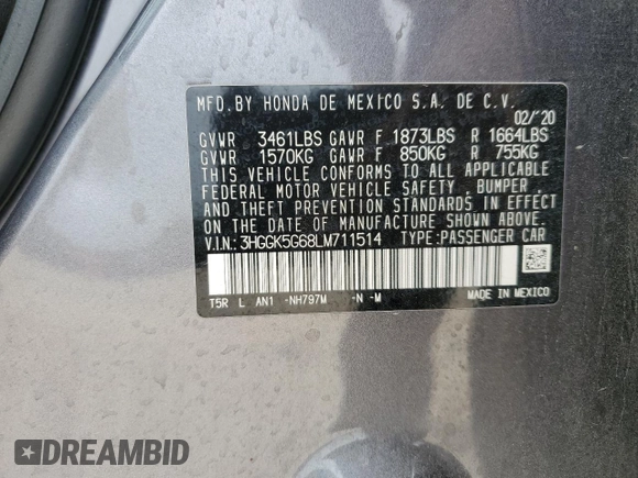 2020 Honda Fit Sport z VIN 3HGGK5G68LM711514, wystawiony jako Copart lot #54650065 z przebiegiem Nie podano mil oraz Szkoda całkowita • Salvage title. Historia ofert i sprzedaży dostępna na DreamBid. Obrazek 12.