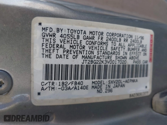 1997 Toyota Camry LE с VIN JT2BG22K3V0017020, выставлен на аукционе IAAI как лот 42452535 с пробегом 195 815 миль миль и . История ставок и продаж доступна на DreamBid. Изображение 9.