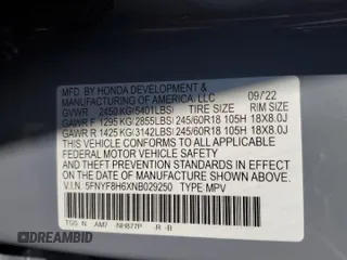 2022 Honda Passport TrailSport z VIN 5FNYF8H6XNB029250, wystawiony jako Copart lot #54592735 z przebiegiem 39 552 mil mil oraz Szkoda całkowita • Salvage title. Historia ofert i sprzedaży dostępna na DreamBid. Obrazek 14.