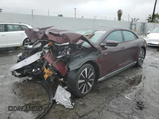 2024 Lucid Air Pure with VIN 50EA1PGA4RA009036, listed as a Copart auction lot 45350475 with 0 mi miles and Salvage Title. Bid and sale history available at carsss.com. Image 1.