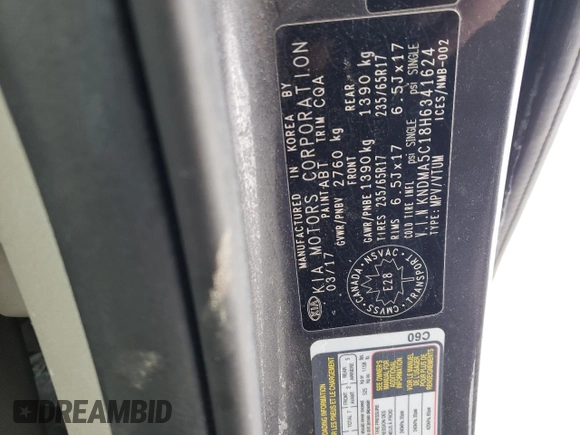 2017 Kia Sedona L with VIN KNDMA5C18H6341624, listed as a Copart auction lot 41858055 with 175,566 mi miles and Salvage Title. Bid and sale history available at carsss.com. Image 13.