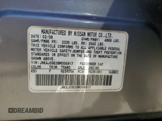 2008 Infiniti EX Journey with VIN JNKAJ09E08M304917, listed as a Copart auction lot 46478945 with Not Provided miles and Clean Title. Bid and sale history available at carsss.com. Image 12.
