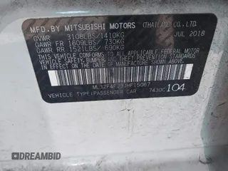 2018 Mitsubishi Mirage G4 SE with VIN ML32F4FJ9JHF15067, listed as a IAAI auction lot 41697906 with 37,906 mi miles. Bid and sale history available at carsss.com. Image 9.
