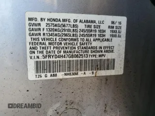 2016 Acura MDX Technology with VIN 5FRYD4H47GB062513, listed as a Copart auction lot 62311665 with 124,975 mi miles and Salvage title. Bid and sale history available at DreamBid. Image 14.