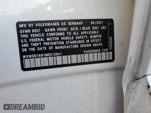 2021 Volkswagen Arteon SEL R-Line z VIN WVWSR7AN1ME012541, wystawiony jako Copart lot #82738604 z przebiegiem 67 449 mil mil oraz Szkoda całkowita • Salvage title. Historia ofert i sprzedaży dostępna na DreamBid. Obrazek 12.