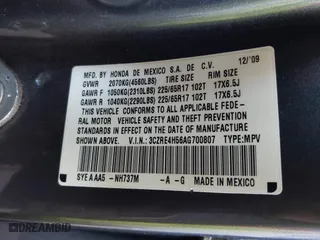 2010 Honda CR-V EX with VIN 3CZRE4H56AG700807, listed as a IAAI auction lot 41977514 with 191,539 mi miles. Bid and sale history available at carsss.com. Image 9.