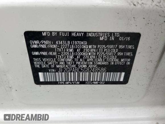 2016 Subaru Crosstrek Premium с VIN JF2GPABC5G8248586, выставлен на аукционе Copart как лот 57291285 с пробегом 100 827 миль миль и Списание • Salvage title. История ставок и продаж доступна на DreamBid. Изображение 13.