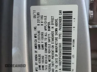 2012 Honda Accord LX Premium z VIN 1HGCP2F40CA020683, wystawiony jako Copart lot #56142985 z przebiegiem 179 936 mil mil oraz Szkoda całkowita • Salvage title. Historia ofert i sprzedaży dostępna na DreamBid. Obrazek 12.