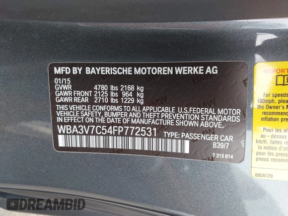 2015 BMW 4 Series 428i with VIN WBA3V7C54FP772531, listed as a IAAI auction lot 41487899 with 90,893 mi miles. Bid and sale history available at carsss.com. Image 9.