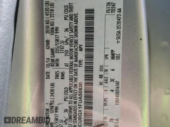 2015 Ford Escape SE with VIN 1FMCU0GX1FUA50830, listed as a Copart auction lot 47735295 with 188,248 mi miles and Salvage Title. Bid and sale history available at DreamBid. Image 13.