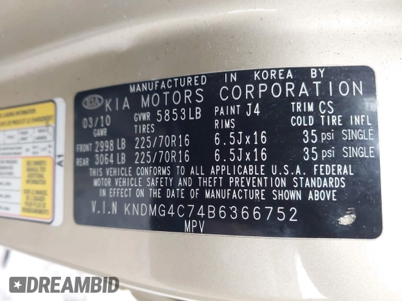 2011 Kia Sedona LX with VIN KNDMG4C74B6366752, listed as a IAAI auction lot 41920267 with 100,616 mi miles. Bid and sale history available at carsss.com. Image 9.