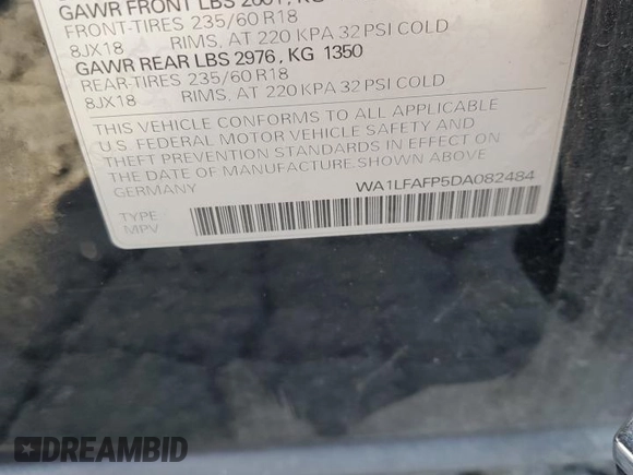 2013 Audi Q5 Premium Plus with VIN WA1LFAFP5DA082484, listed as a Copart auction lot 62761615 with 158,170 mi miles and Clean title. Bid and sale history available at DreamBid. Image 13.