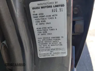 1992 Isuzu Rodeo с VIN 4S2CG58E4N4300411, выставлен на аукционе IAAI как лот 42593697 с пробегом 158 963 миль миль и . История ставок и продаж доступна на DreamBid. Изображение 9.