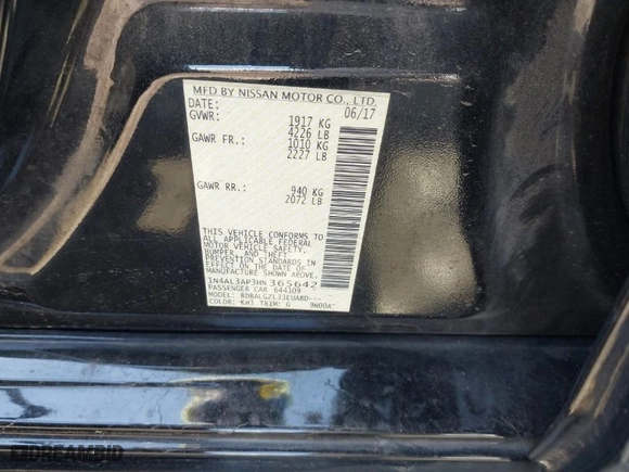 2017 Nissan Altima 2.5 S with VIN 1N4AL3AP3HN365642, listed as a IAAI auction lot 41853621 with 128,979 mi miles. Bid and sale history available at carsss.com. Image 9.