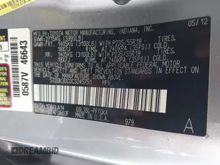 2012 Toyota Sienna XLE with VIN 5TDDK3DC0CS045751, listed as a IAAI auction lot 42591445 with 196,791 mi miles and . Bid and sale history available at DreamBid. Image 9.
