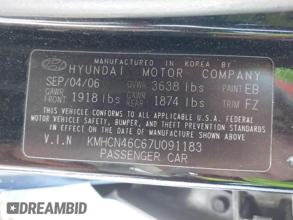 2007 Hyundai Accent GLS with VIN KMHCN46C67U091183, listed as a IAAI auction lot 42564425 with 160,190 mi miles and . Bid and sale history available at DreamBid. Image 9.