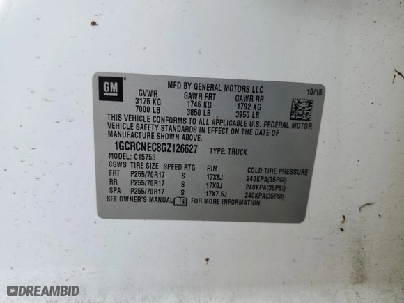 2016 Chevrolet Silverado 1500 Work Truck with VIN 1GCRCNEC8GZ126627, listed as a Copart auction lot 77828274 with 133,507 mi miles and Salvage Title. Bid and sale history available at carsss.com. Image 12.