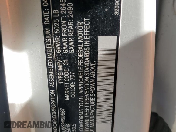 2025 Volvo XC40 Core Bright Theme z VIN YV4L12UJ3S2450867, wystawiony jako Copart lot #82123154 z przebiegiem Nie podano mil oraz Nie do naprawy • Non repairable. Historia ofert i sprzedaży dostępna na DreamBid. Obrazek 13.