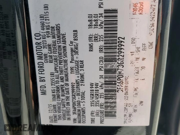 2016 Ford Fusion SE с VIN 3FA6P0H73GR299992, выставлен на аукционе Copart как лот 65432875 с пробегом 40 379 миль миль и Списание • Salvage title. История ставок и продаж доступна на DreamBid. Изображение 12.