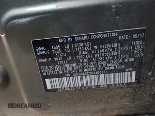 2017 Subaru Outback Premium with VIN 4S4BSACC3H3400851, listed as a IAAI auction lot 42518625 with 89,499 mi miles and . Bid and sale history available at DreamBid. Image 9.