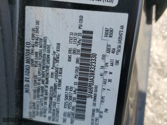 2011 Ford Fusion SEL with VIN 3FAHP0JA3BR323330, listed as a Copart auction lot 49488995 with 158,655 mi miles and Salvage Title. Bid and sale history available at carsss.com. Image 12.