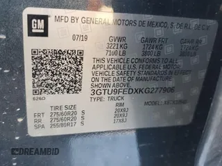 2019 GMC Sierra 1500 Denali with VIN 3GTU9FEDXKG277906, listed as a Copart auction lot 47025625 with 138,008 mi miles and Salvage title. Bid and sale history available at DreamBid. Image 12.