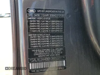 2006 Land Rover LR3 with VIN SALAE24486A392221, listed as a Copart auction lot 52052915 with 142,313 mi miles and Salvage Title. Bid and sale history available at carsss.com. Image 12.